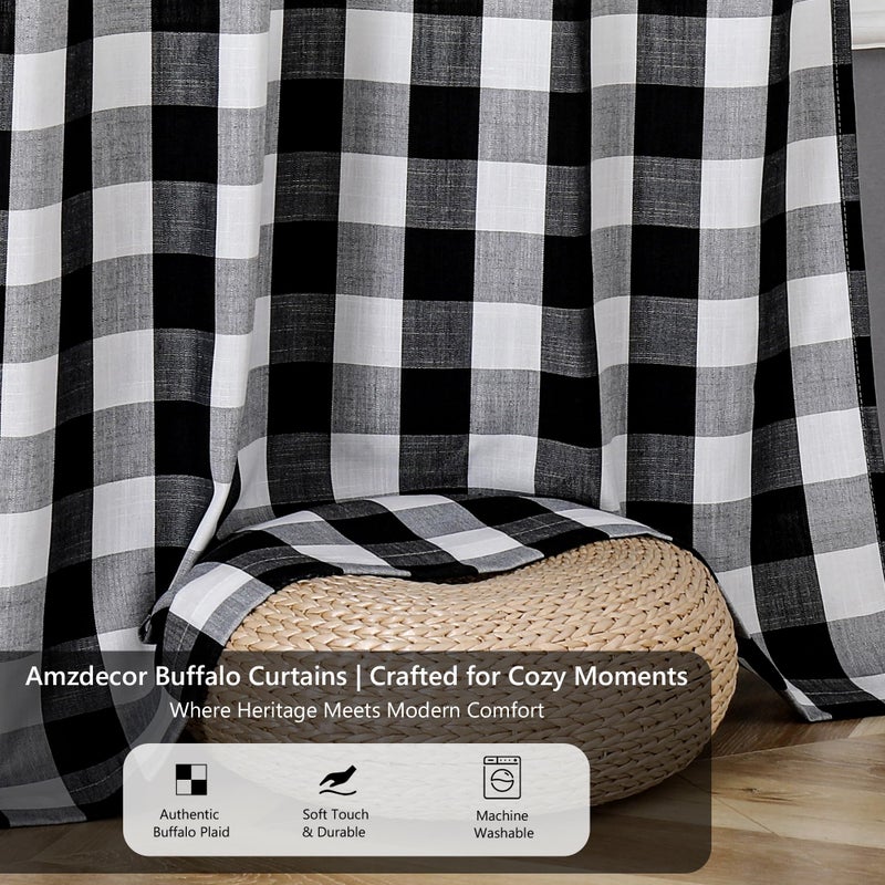 Amzdecor Buffalo Plaid Grommet Curtains 84 Inch Length, Semi-Sheer Farmhouse Rustic Check Textured Curtains Drapery for Living Room Bedroom,2 Panels ï¼ˆ52" x 84", Black & Whiteï¼‰ - Image 3