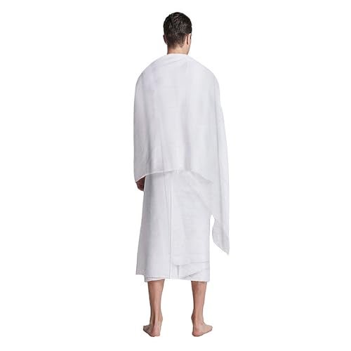 PURFUN 2Pcs Soft Ihram Towel Set Men's White Islamic Pilgrimage Ritual Towel Wrap Breathable Muslim Prayer Ihram Shawl Clothes Mecca Hajj Umrah Essentials, 82.67x41.33 Inches - Image 1