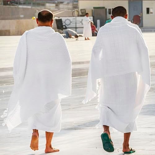 PURFUN 2Pcs Soft Ihram Towel Set Men's White Islamic Pilgrimage Ritual Towel Wrap Breathable Muslim Prayer Ihram Shawl Clothes Mecca Hajj Umrah Essentials, 82.67x41.33 Inches - Image 2