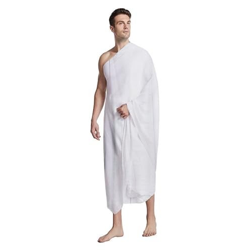 PURFUN 2Pcs Soft Ihram Towel Set Men's White Islamic Pilgrimage Ritual Towel Wrap Breathable Muslim Prayer Ihram Shawl Clothes Mecca Hajj Umrah Essentials, 82.67x41.33 Inches - Image 3