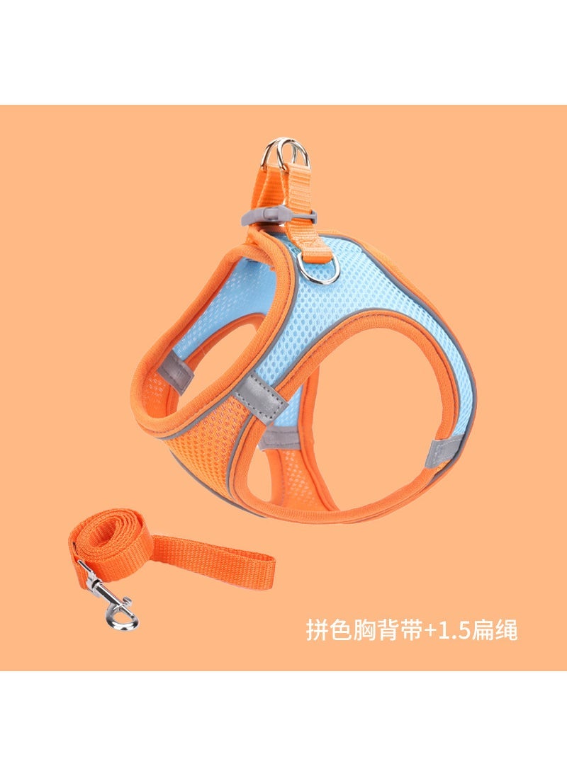 Generic Reflective Pet Harness Leash Set Blue and orange 