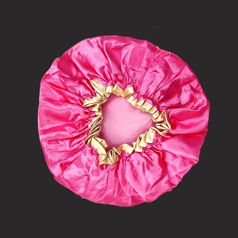 LDG WARE Women Waterproof Shower Cap, Free Size | Double Layer (Golden Border Shower Cap, Quantity - 1) - Image 1