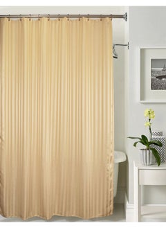 Lushomes Shower Curtain, Satin Stripe, Polyester Waterproof 6X6.5 Ft With Hooks, Non-Pvc, Non-Plastic, For Washroom, Balcony For Rain, 12 Eyelet & Hooks (6 Ft W X 6.5 Ft H, Pk Of 1) (Beige)  - Image 1