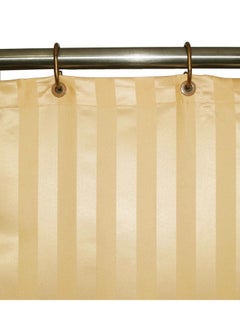 Lushomes Shower Curtain, Satin Stripe, Polyester Waterproof 6X6.5 Ft With Hooks, Non-Pvc, Non-Plastic, For Washroom, Balcony For Rain, 12 Eyelet & Hooks (6 Ft W X 6.5 Ft H, Pk Of 1) (Beige)  - Image 2