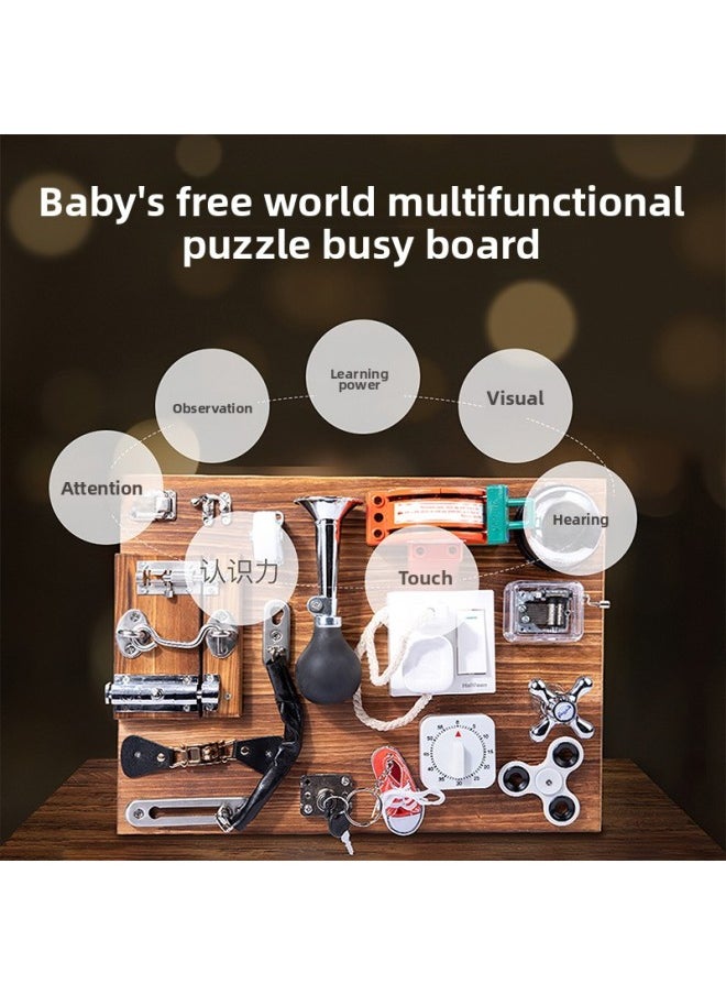 Children's Early Education Busy Board Multifunctional Toy Baby Benefit Intelligence Learning Various Life Skills Switch Lock-Color:Carbonized Busy Plate (large)/ 3
