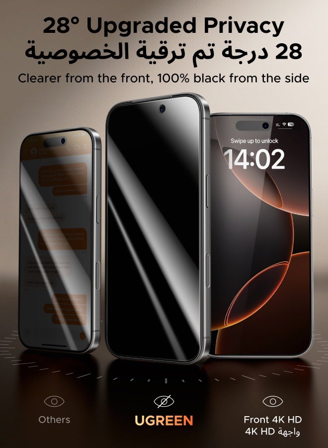 Ugreen 2-Pack iPhone 17 Pro Max Privacy Screen Protector With Auto Alignment Kit Anti-Spy, Privacy Protection, Anti-Fingerprint, Easy Installation, Shockproof Glass, No-Residue Adhesive, Smooth Touch - - Image 3