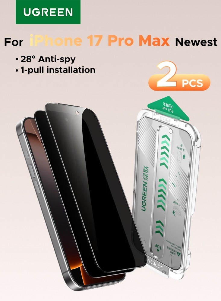 Ugreen 2-Pack iPhone 17 Pro Max Privacy Screen Protector With Auto Alignment Kit Anti-Spy, Privacy Protection, Anti-Fingerprint, Easy Installation, Shockproof Glass, No-Residue Adhesive, Smooth Touch - - Image 1