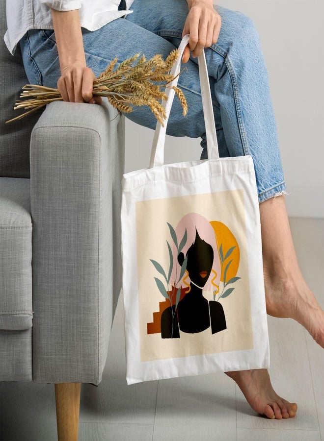ARTBUG حقيبة تسوق نسائية من ARTBUG مزودة بسحاب، حقيبة قماشية أنيقة مناسبة لطالبات الجامعات والمكتب، أنيقة وقابلة لإعادة الاستخدام - رسم فتاة - رقم D - 209 - Image 2