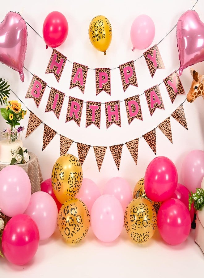 Vibzox Leopard Print Happy Birthday Decorations, Gold Cheetah Print Animal Balloons Black Gold and Pink Heart Balloon with Birthday Banner for Safari Wild Birthday Baby Shower Jungle Zoo Theme Party Supplies - Image 3