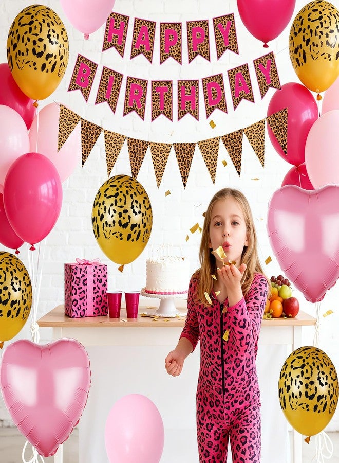 Vibzox Leopard Print Happy Birthday Decorations, Gold Cheetah Print Animal Balloons Black Gold and Pink Heart Balloon with Birthday Banner for Safari Wild Birthday Baby Shower Jungle Zoo Theme Party Supplies - Image 4