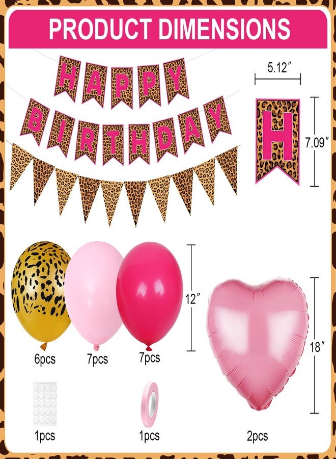 Vibzox Leopard Print Happy Birthday Decorations, Gold Cheetah Print Animal Balloons Black Gold and Pink Heart Balloon with Birthday Banner for Safari Wild Birthday Baby Shower Jungle Zoo Theme Party Supplies - Image 2