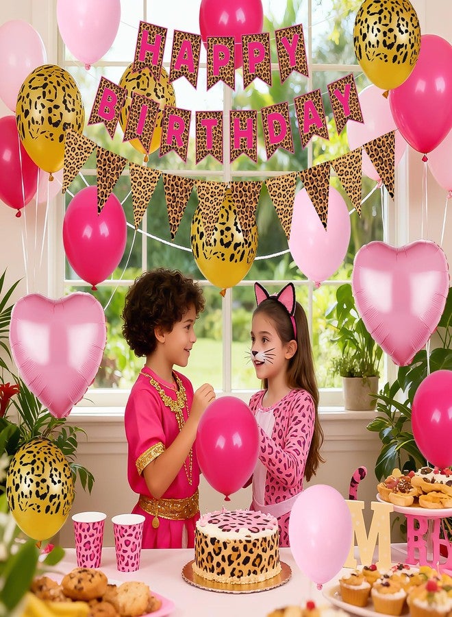 Vibzox Leopard Print Happy Birthday Decorations, Gold Cheetah Print Animal Balloons Black Gold and Pink Heart Balloon with Birthday Banner for Safari Wild Birthday Baby Shower Jungle Zoo Theme Party Supplies - Image 5