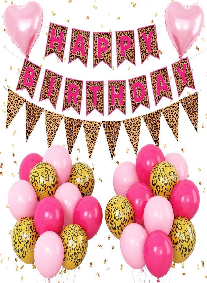 Vibzox Leopard Print Happy Birthday Decorations, Gold Cheetah Print Animal Balloons Black Gold and Pink Heart Balloon with Birthday Banner for Safari Wild Birthday Baby Shower Jungle Zoo Theme Party Supplies - Image 1