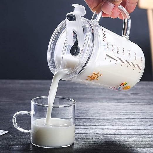 SHOPELLA Glass Tumbler 350ml Heavy Glass Cup with Silicone Straw Lid Handle Water Juice Milk Mug with Measurement Scale - Image 4