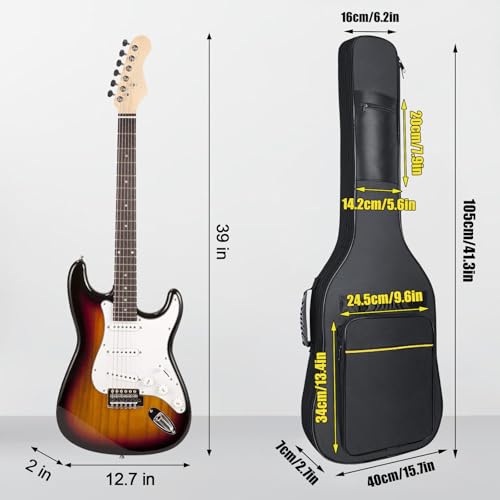 MUZTOP 39 40 Inch Electric Guitar Gig Bag 0.35 Inch Waterproof Thick Padding Backpack Soft Electric Guitar Case Dual Adjustable Shoulder Strap Pocket & Back Hanger Loop - Image 2