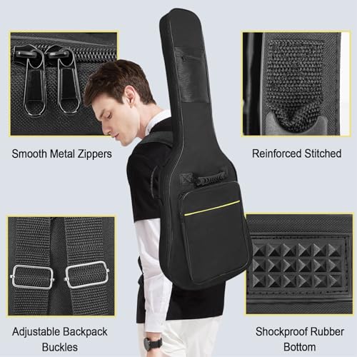MUZTOP 39 40 Inch Electric Guitar Gig Bag 0.35 Inch Waterproof Thick Padding Backpack Soft Electric Guitar Case Dual Adjustable Shoulder Strap Pocket & Back Hanger Loop - Image 3