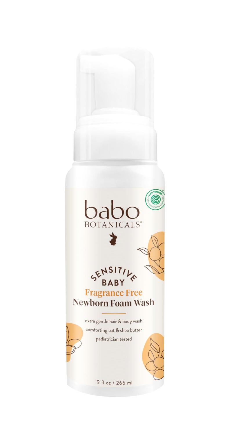 Babo Botanicals Sensitive Baby FragranceFree Newborn Foam Wash Gentle formula Oat Shea Cocoa Butter EWG Verified Vegan From birth on - Image 1