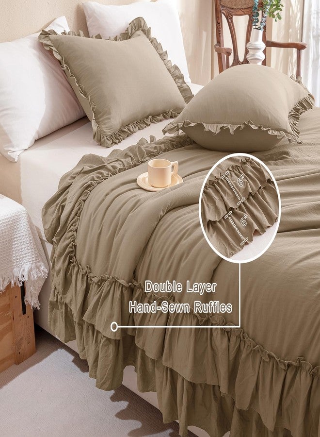 QSH 3PCs Light Taupe Ruffled Comforter Set Queen Size,Shabby Boho Chic Bedding Comforter Sets Queen, Ultra Soft Farmhouse Lightweight Microfiber Inner Fill Bed Comforter Set - Image 3