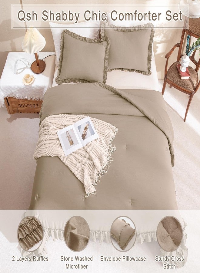 QSH 3PCs Light Taupe Ruffled Comforter Set Queen Size,Shabby Boho Chic Bedding Comforter Sets Queen, Ultra Soft Farmhouse Lightweight Microfiber Inner Fill Bed Comforter Set - Image 4