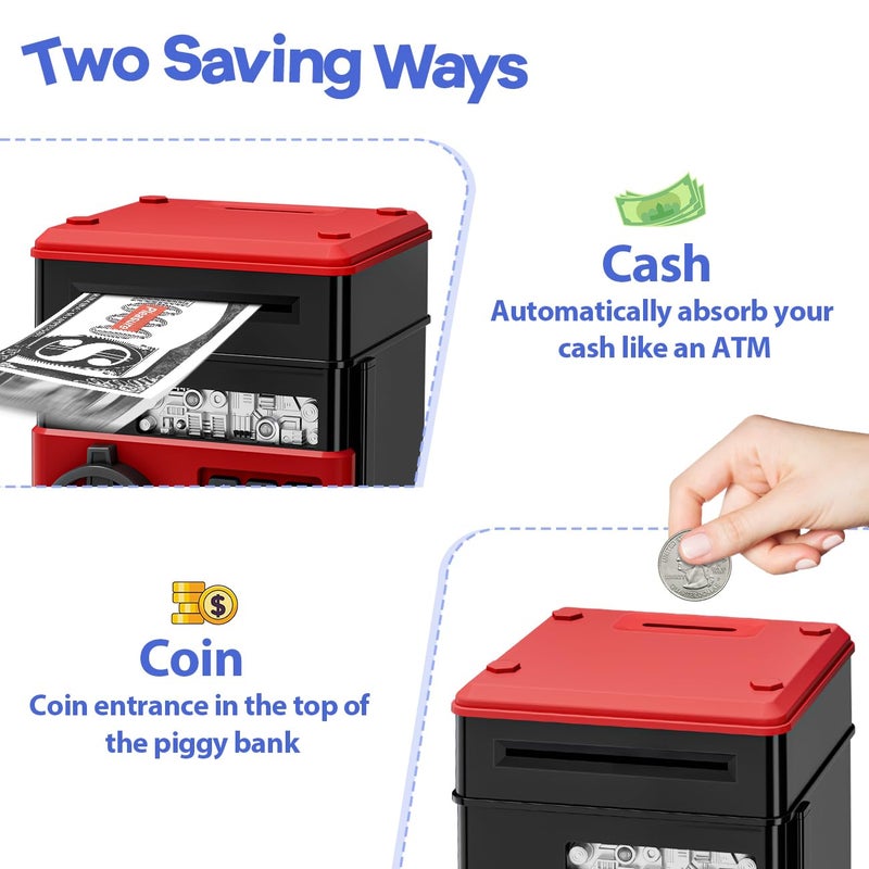 MAGIBX Kids Toys for 5-7 & 6-8 Year Olds - Mini Piggy Banks ATM Machine for Boys & Girls - Perfect Christmas & Birthday Gifts for 6 7 8 Year Old Boy, Black Red - Image 3