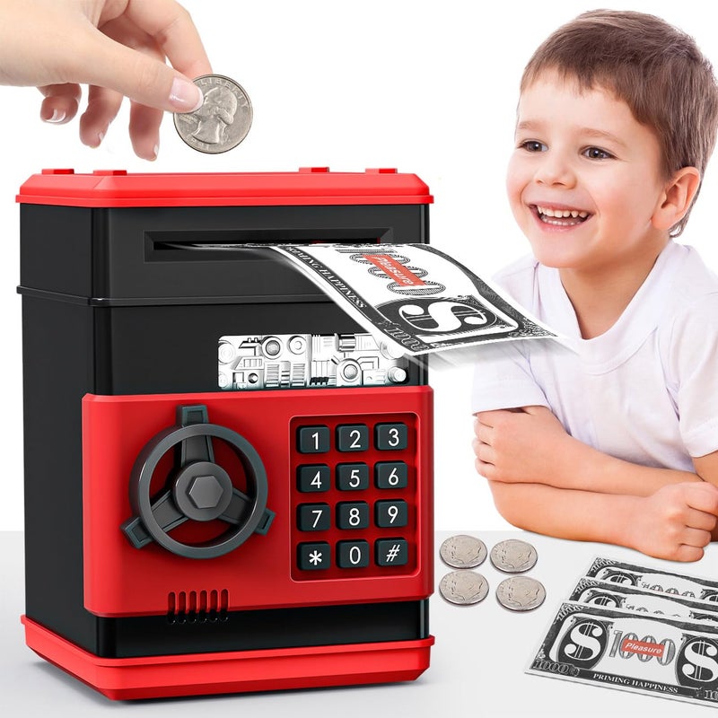 MAGIBX Kids Toys for 5-7 & 6-8 Year Olds - Mini Piggy Banks ATM Machine for Boys & Girls - Perfect Christmas & Birthday Gifts for 6 7 8 Year Old Boy, Black Red - Image 1