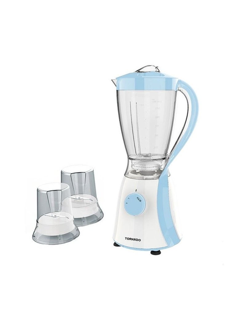 خلاط كهربائي تورنيدو 600 وات ، 1.5 لتر ، 2 مطحنة ، أزرق سماوي TB-600/2-LBLUE