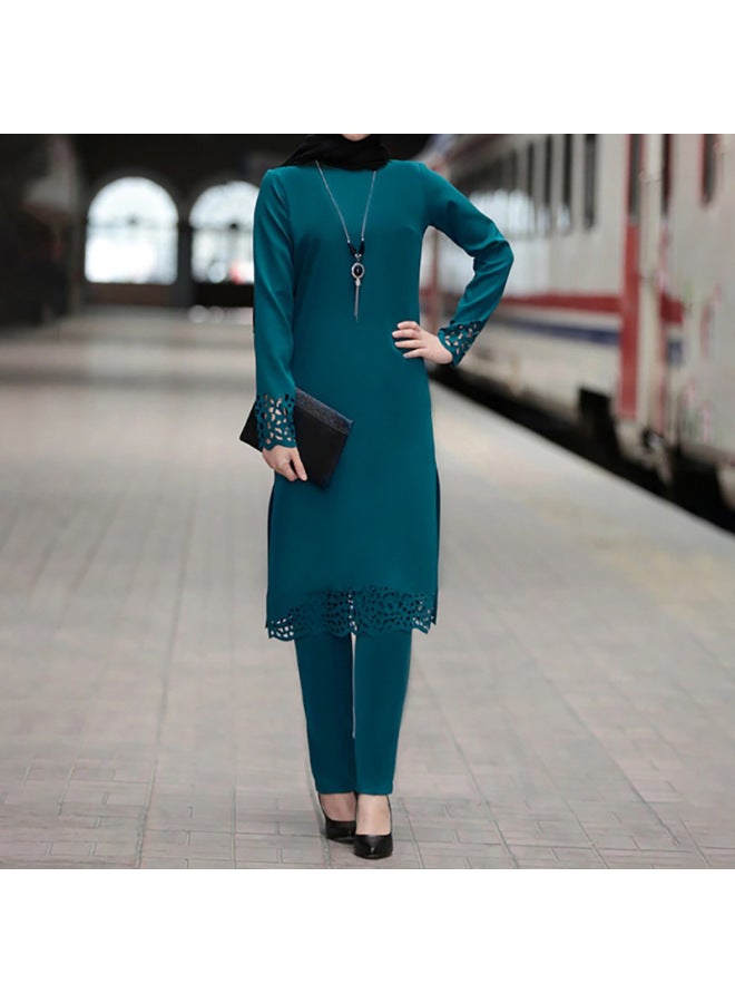 Muslim Women's Robe Set Burned Flower Dress Two-piece - Image 1