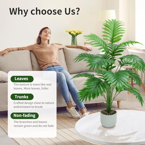 Freyalife 28“ Fake Plant Large Artificial Plam Tree for Indoor Room Decor,Faux Potted Plant for Home Offce Balcony Livingroom Bathroom Bedroom Outdoor Courtyard Decor - Image 5