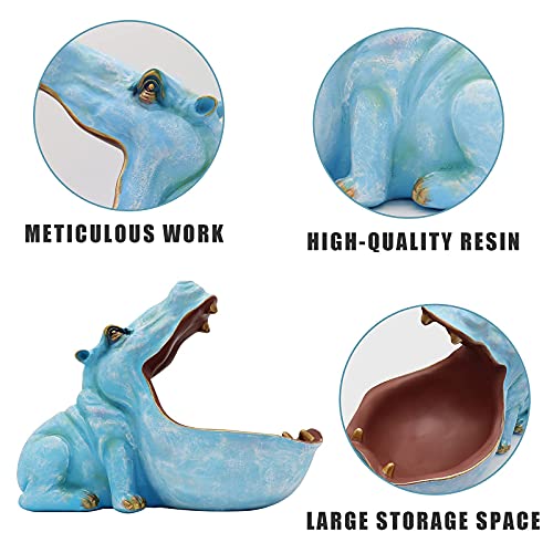 aboxoo Hippo Statue Home Resin Hippopotamus Figurine Fun Candy Dish,Key Bowl,Big Mouth Sculpture Table Art Decoration Sundries Container Storage Box (Light Blue) - Image 2