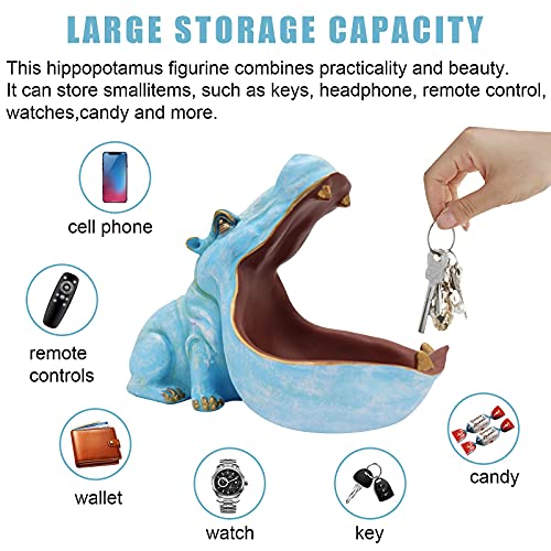 aboxoo Hippo Statue Home Resin Hippopotamus Figurine Fun Candy Dish,Key Bowl,Big Mouth Sculpture Table Art Decoration Sundries Container Storage Box (Light Blue) - Image 3