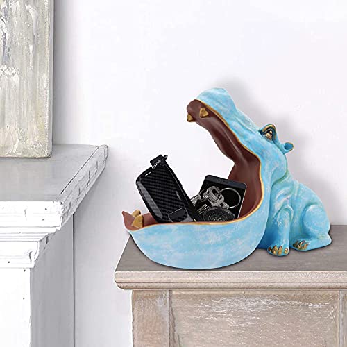 aboxoo Hippo Statue Home Resin Hippopotamus Figurine Fun Candy Dish,Key Bowl,Big Mouth Sculpture Table Art Decoration Sundries Container Storage Box (Light Blue) - Image 4