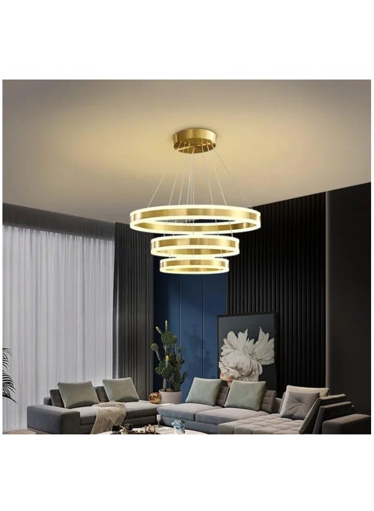 Modern LED Gold Ring Chandelier – 4-Tier Adjustable Pendant Light for Living Room, Dining Area, Foyer & Hotel Lobby – Contemporary Ceiling Fixture with Warm White Light & Sleek Metal Finish - Image 2