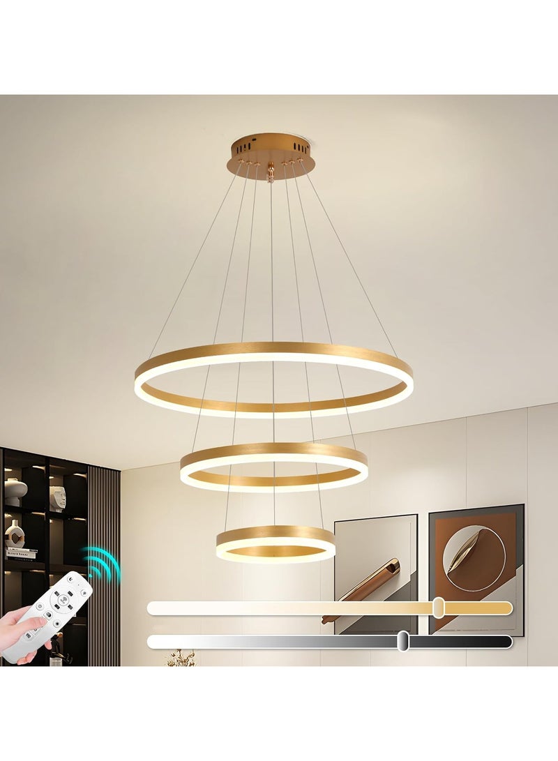 Remote Control Modern LED Gold Ring Chandelier – 4-Tier Adjustable Pendant Light for Living Room, Dining Area, Foyer & Hotel Lobby – Contemporary Ceiling Fixture with Warm White Light & Sleek Metal Finish - Image 1
