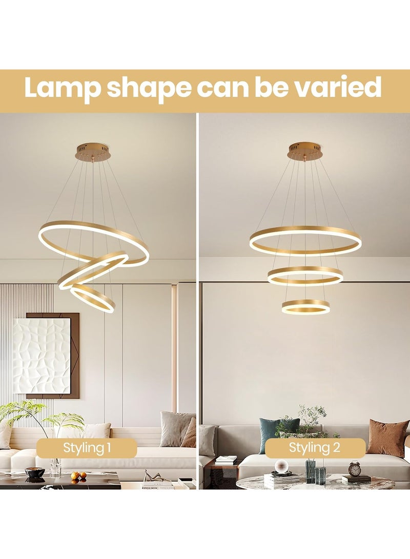 Remote Control Modern LED Gold Ring Chandelier – 4-Tier Adjustable Pendant Light for Living Room, Dining Area, Foyer & Hotel Lobby – Contemporary Ceiling Fixture with Warm White Light & Sleek Metal Finish - Image 4