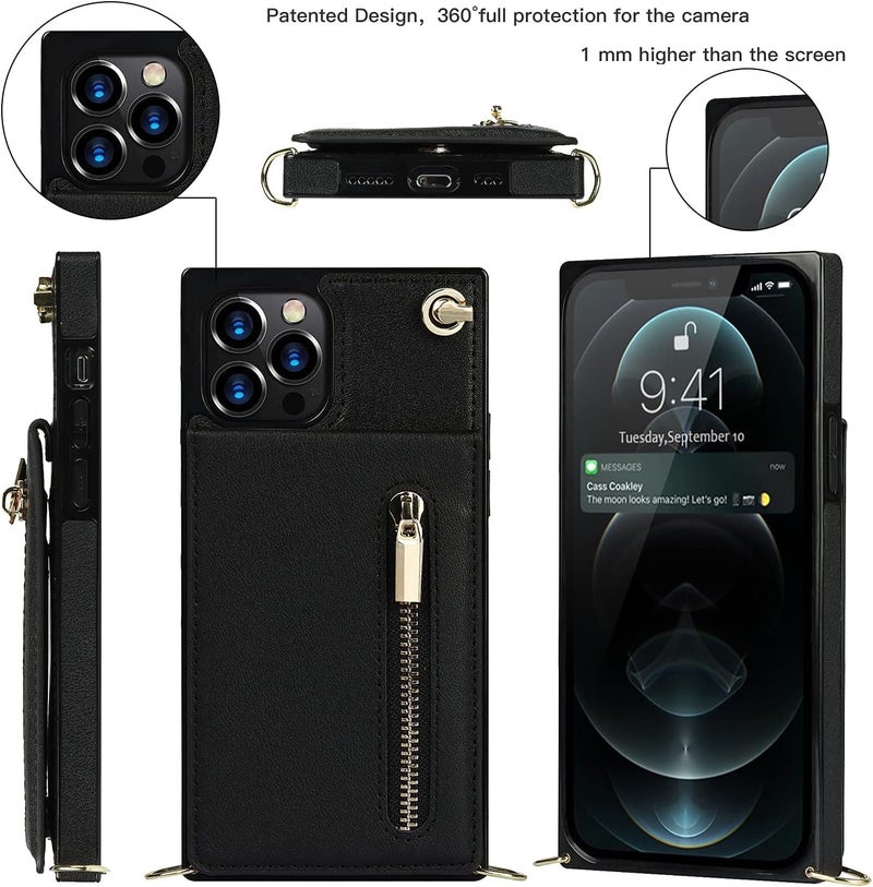 cheekyglo Casetic Crossbody Wallet for iPhone Case-Credit Card Holder, Multifunctional Leather Crossbody Phone Case, for iPhone 11/12/13/14 pro/promax (Black,for iPhone 13 Pro) - Image 3