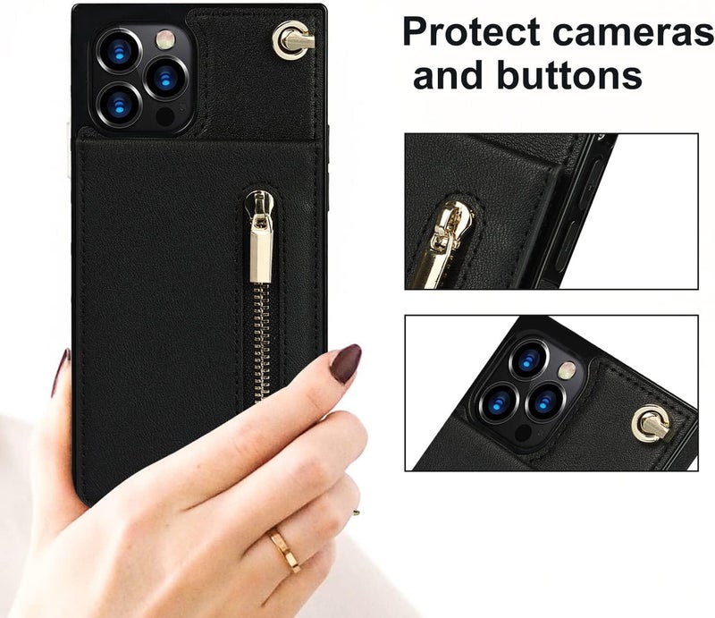 cheekyglo Casetic Crossbody Wallet for iPhone Case-Credit Card Holder, Multifunctional Leather Crossbody Phone Case, for iPhone 11/12/13/14 pro/promax (Black,for iPhone 13 Pro) - Image 4