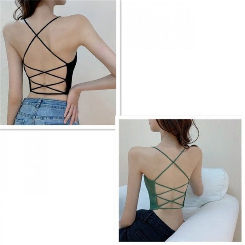 Beautiful Back Underwear Female Student Korean Style Steel-Free Gather-Up Anti-Light Tube Top Wearing Cross Camisole Vest - Image 1