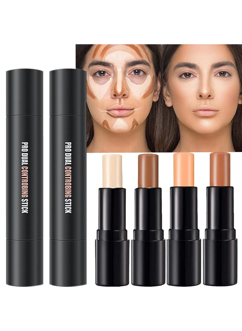 KARNAR 4 Colors Cream Contour Sticks Makeup Kit, Primer Face Highlighter Contouring for Beginners, Highlight and Contour Kit, Cream Concealer Makeup Blur Stick, Primer Face Corrector 1#,3# - Image 1