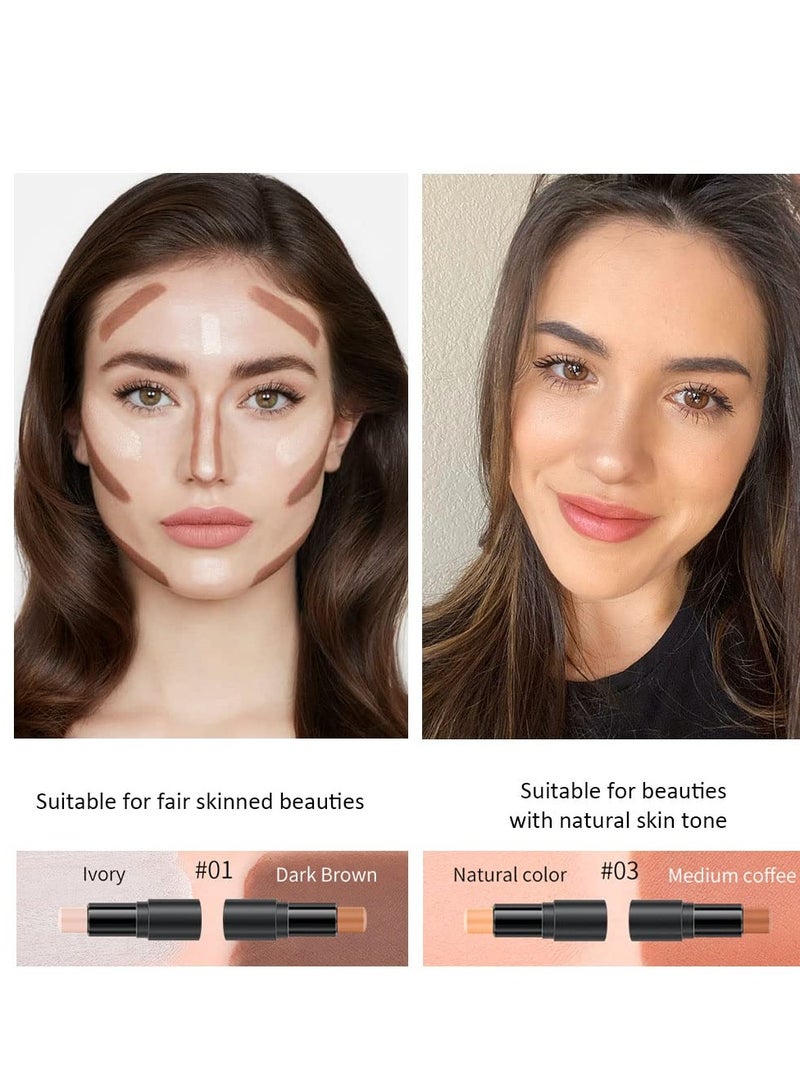 KARNAR 4 Colors Cream Contour Sticks Makeup Kit, Primer Face Highlighter Contouring for Beginners, Highlight and Contour Kit, Cream Concealer Makeup Blur Stick, Primer Face Corrector 1#,3# - Image 3