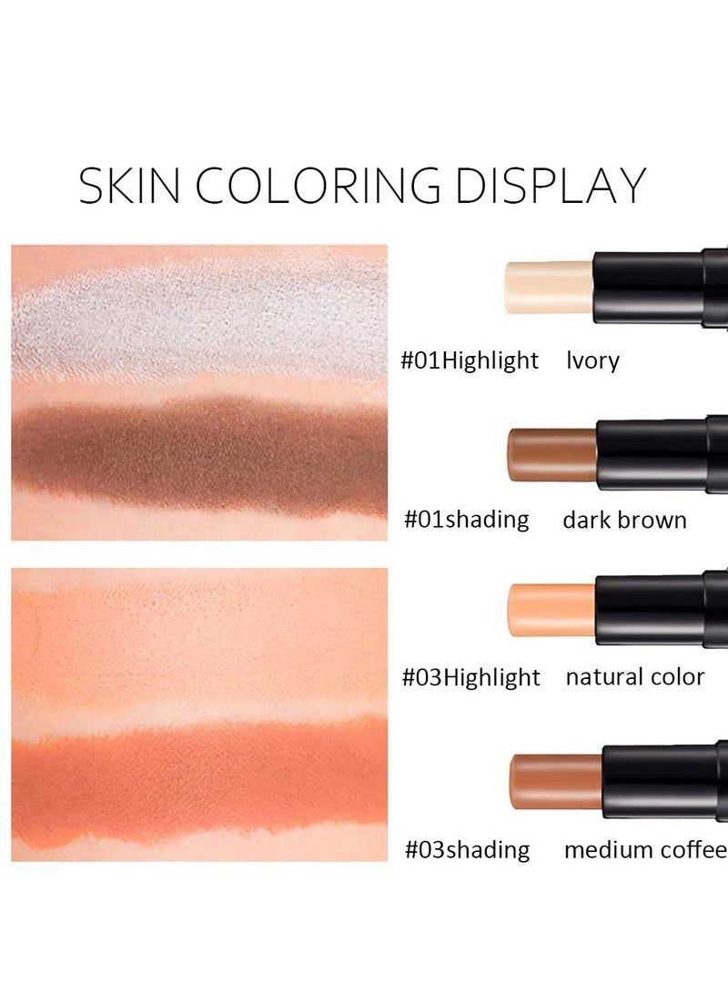 KARNAR 4 Colors Cream Contour Sticks Makeup Kit, Primer Face Highlighter Contouring for Beginners, Highlight and Contour Kit, Cream Concealer Makeup Blur Stick, Primer Face Corrector 1#,3# - Image 4