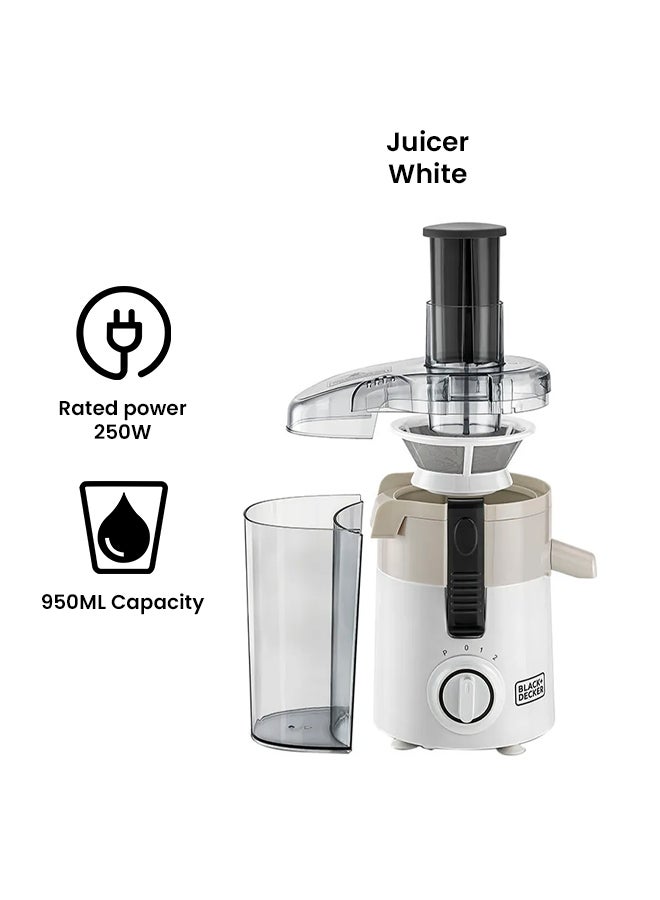 BLACK+DECKER Juice Extractor with Large Feeding Chute 950 ml 250 W JE250-B5 White - Image 2