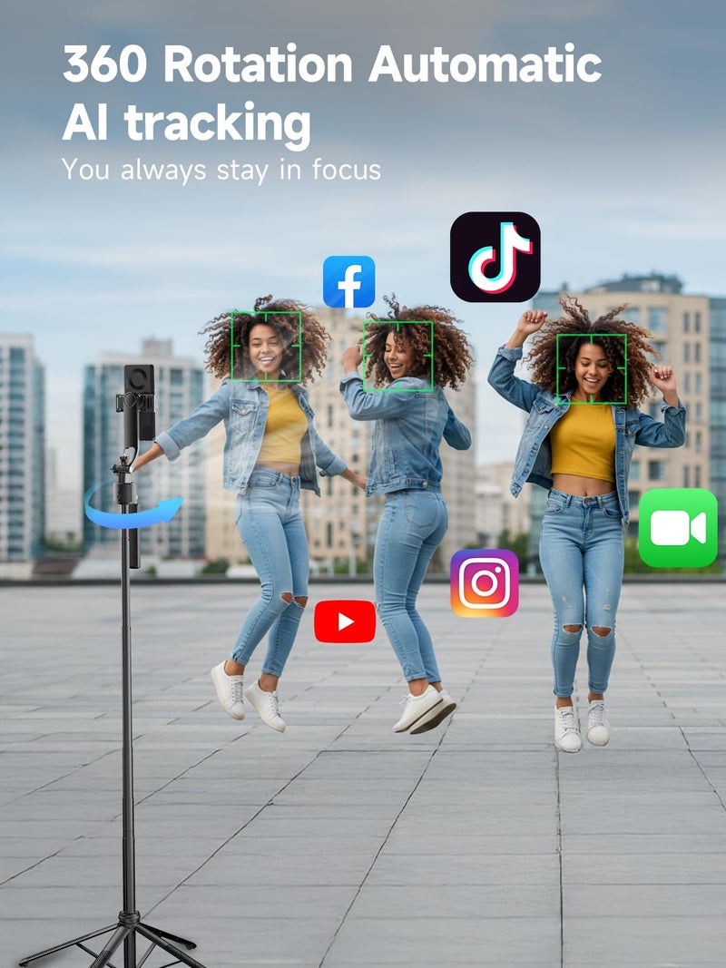 Rollei Auto Face Tracking Tripod, Smartphone Gimbal Stabilizer 64'' Selfie Stick Tripod Holder 360° Rotation for iPhone/Android Stand for Filming Streaming Tiktok Video Vlog - Image 2