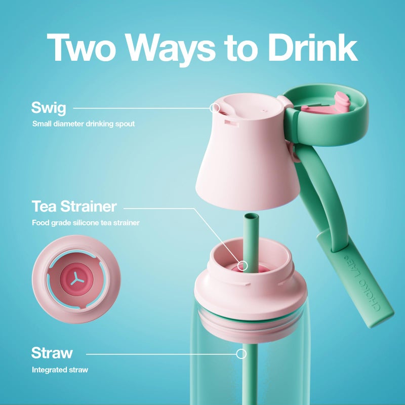 CHAKO LAB Ceramic Insulated Stainless Steel Water Bottle with Two Strap | BPA-Free Leak Proof | 17oz Bottle with Spout Lid & Straw | Peach - Image 4