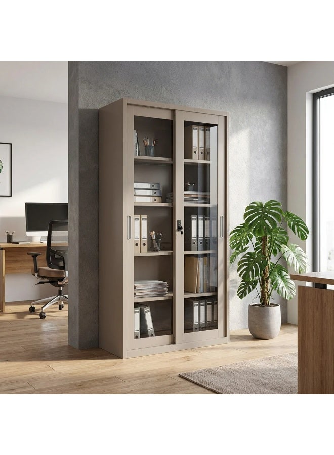 بيتي دولاب مكتبي حديد باب سحاب - بيج - Image 1