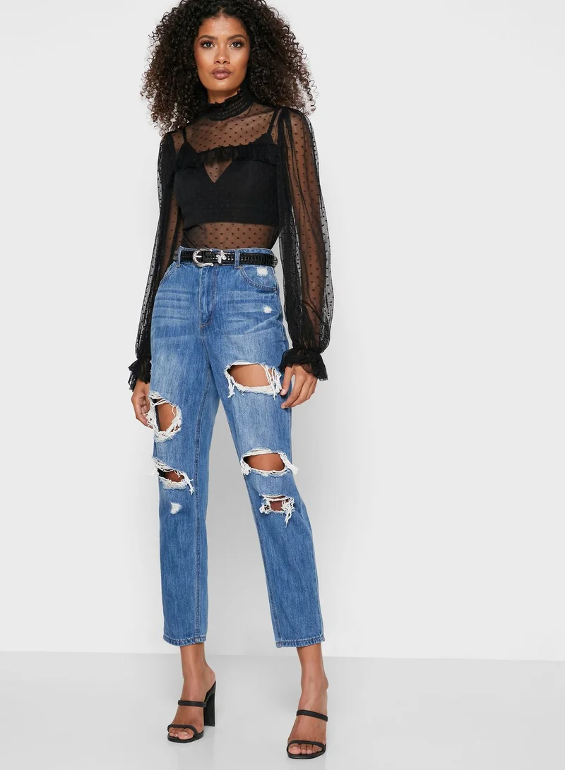 FOREVER 21 High Neck Mesh Top