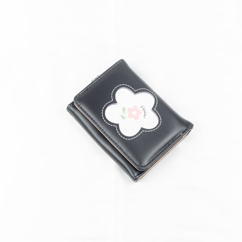 Leather Flip Wallet & Card Holder with Multiple Pockets - Black - Image 1