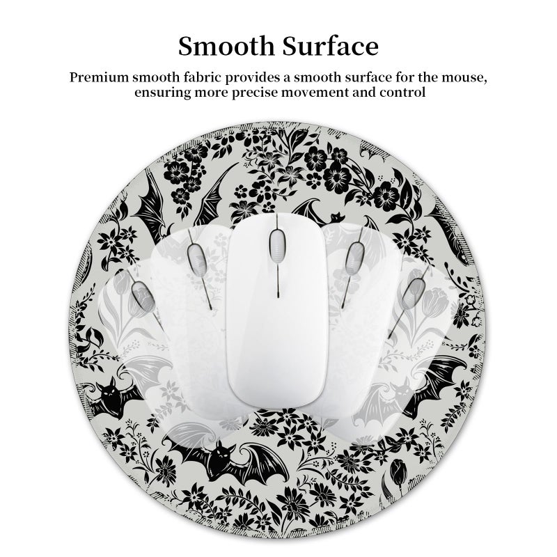 Hancynir Goth Bat Floral Mouse Pad for Desk, Gothic Small Cute Mousepad with Non-Slip Base, Round Mouse Pads for Wireless Mouse Laptop Gaming, Computer Mouse Mat for Office Decor Desk Accessories - Image 5