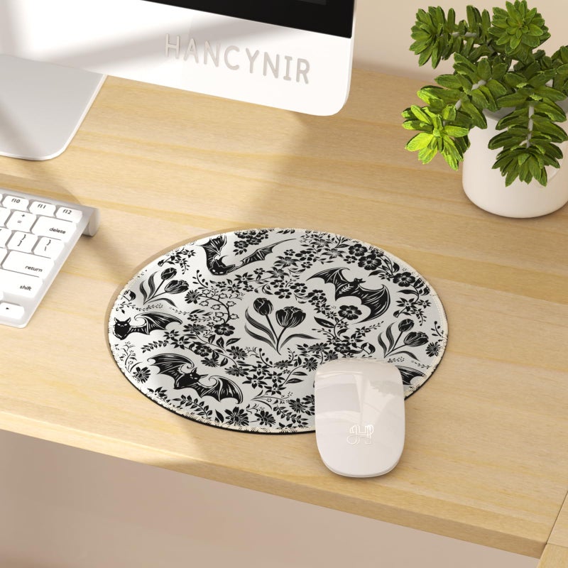 Hancynir Goth Bat Floral Mouse Pad for Desk, Gothic Small Cute Mousepad with Non-Slip Base, Round Mouse Pads for Wireless Mouse Laptop Gaming, Computer Mouse Mat for Office Decor Desk Accessories - Image 2