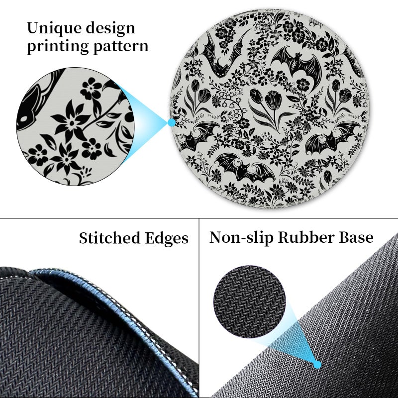 Hancynir Goth Bat Floral Mouse Pad for Desk, Gothic Small Cute Mousepad with Non-Slip Base, Round Mouse Pads for Wireless Mouse Laptop Gaming, Computer Mouse Mat for Office Decor Desk Accessories - Image 4