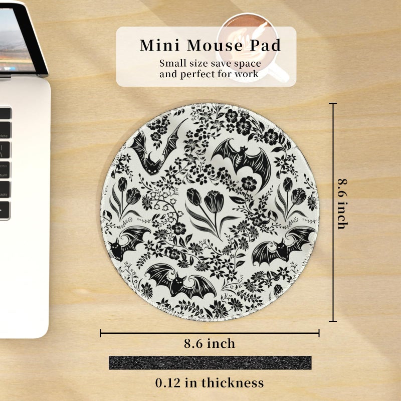 Hancynir Goth Bat Floral Mouse Pad for Desk, Gothic Small Cute Mousepad with Non-Slip Base, Round Mouse Pads for Wireless Mouse Laptop Gaming, Computer Mouse Mat for Office Decor Desk Accessories - Image 3